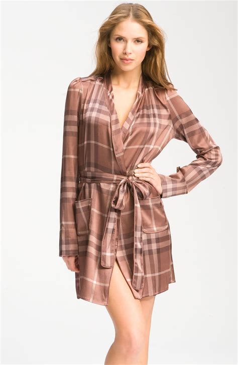 burberry check silk satin robe